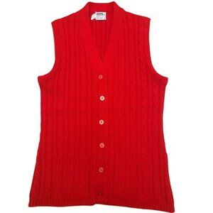 Vintage 1970s Montgomery Ward Red Button Front Women's Sweater Vest Medium